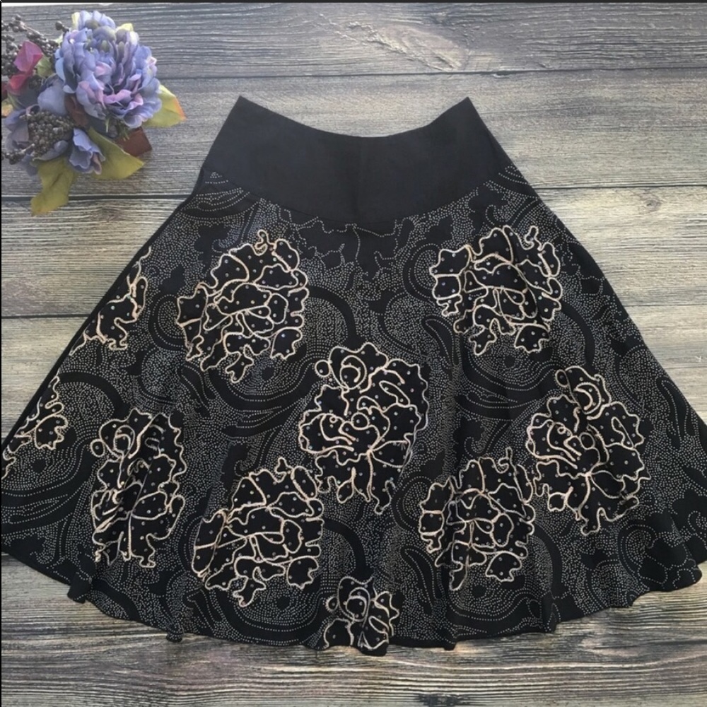 Anthro Hazel Embroidered & Sequin midi skirt sz S